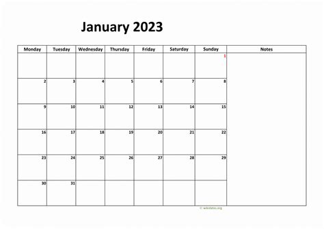 Calendar January 2023 United Kingdom