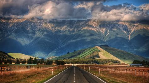 Nature Landscape New Zealand Mountain Clouds Hill Trees Road