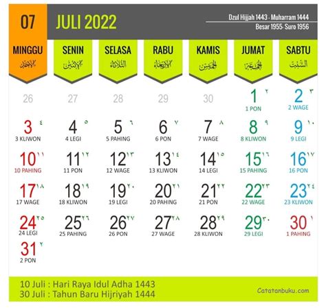 Kalender Bulan Juli 2022 Lengkap Jawa Islam Dan Hari Peringatannya