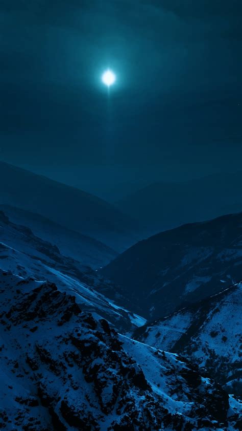 Обои гора горный хребет ночь природа лунный свет на телефон Android