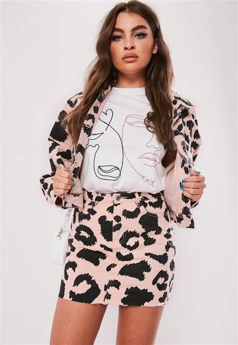 Pink Leopard Print Co Ord Denim Mini Skirt Missguided