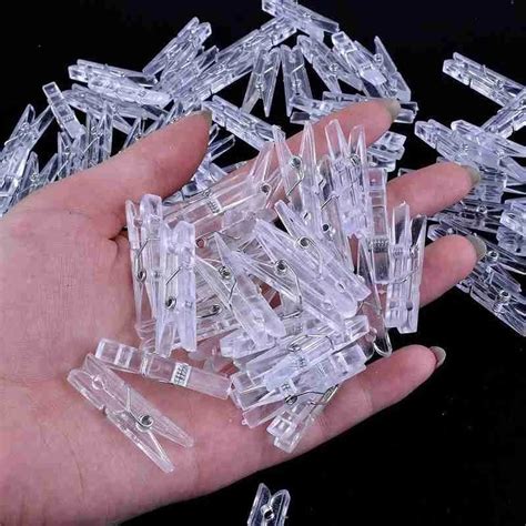 Mini Transparent Plastic Clips Spring Clothespins Pegs String Light Photos Paper Clips Clear