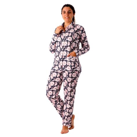 Pijama De Mujer Botones Estampado Flores Leniss