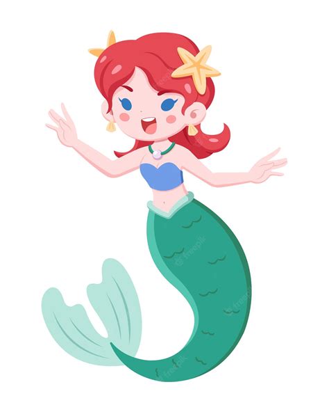 Premium Vector Happy Mermaid Cartoon Illustration