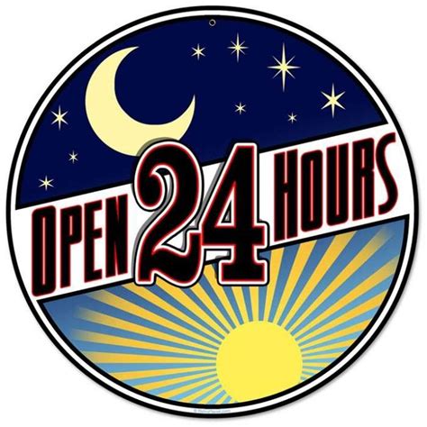 Retro Open 24 Hours Round Metal Sign 14 X 14 Inches