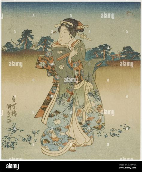 Utagawa Kunisada I Toyokuni III Femme sur sa façon de visiter un