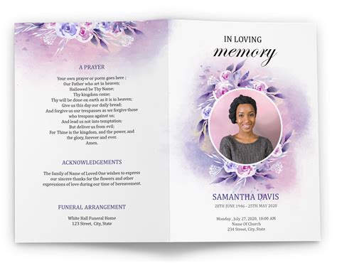 Purple Floral Funeral Template Instant Download Printable Funeral