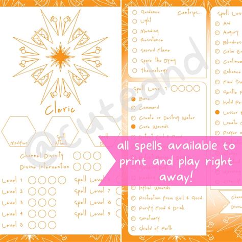 Cleric Spelltracker Set All Dnd 5e Cleric Spell Lists And Printable