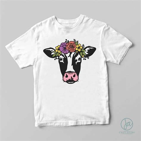 Cow Svg File Cow With Flower Crown Svg Cow Cut File Etsy