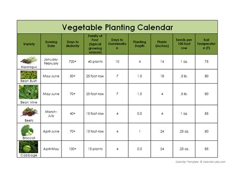 Vegetable Planting Calendar Free Printable Templates