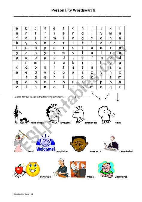 Personality Word Search Esl Worksheet By Dinagamal