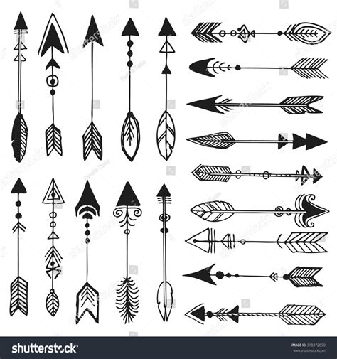 Hand Drawn Doodle Tribal Arrows Hipster Style Vintage Ethnic Indian