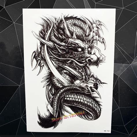 Large Black Dragon Flash Tattoo Body Art Sleeve Arm