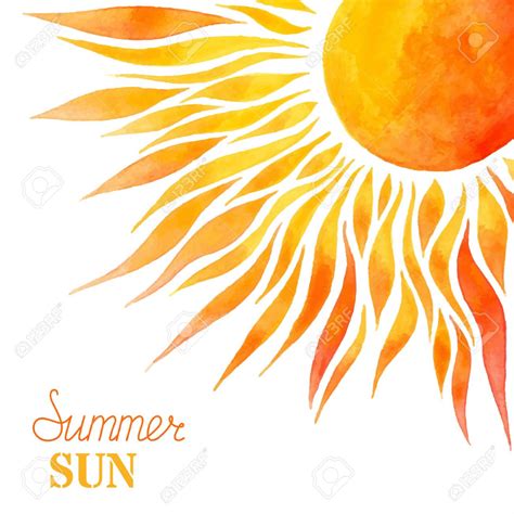Watercolor Summer Sun Background Bright Hand Painted Sun In Right