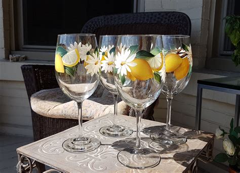 Hand Painted Lemon Wine Glasses Set Of 2 Bridesmaid T Etsy