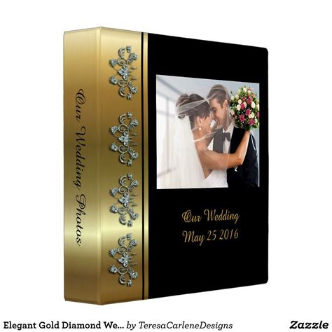 A Wedding Album Is Shown With The Bride And Groom In Gold Foil On Black Paper
