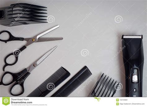 Tools For A Hairstyle Scissors Combs And A Trimmer Stock Image