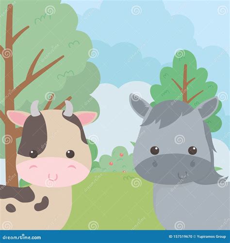 Donkey And Cow Cartoon Vector Design Stock Vector Illustration Of