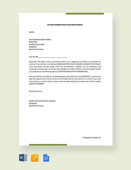 Daycare Termination Letter Templates 15 Free Sample Example Format