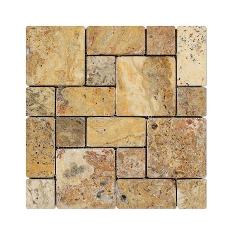 Scabos Travertine 3 Pieced Mini Pattern Mosaic Tile Tumbled