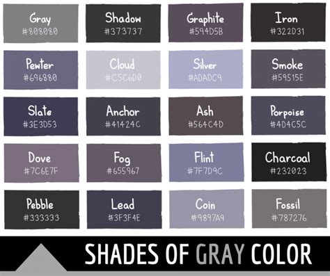 136 Shades Of Gray Color Names Hex Rgb Cmyk Codes Color Meanings