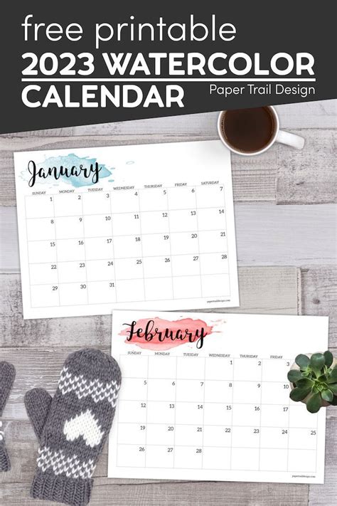2023 Calendar Printable Watercolor Paper Trail Design Free