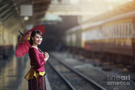 Traveler Girl Walking And Waits Train Photograph By Sasin Tipchai Fine Art America