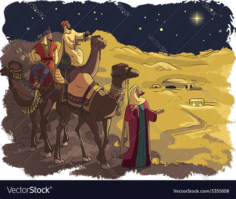Three Wise Men Following The Star Of Bethlehem Vector Image