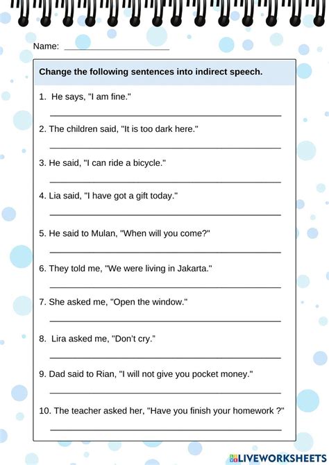 Direct And Indirect Speech Task Worksheet English Grammar Exercises English Grammar Rules