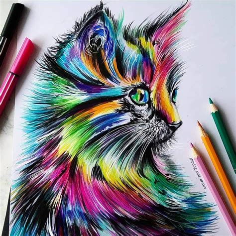 Rainbow Cat Plenty Of Color In Paintings And Drawings Click The Image