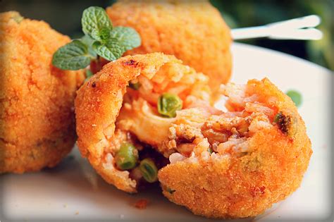 Arancini Di Riso Rice Balls With Ragu Peas Provolone