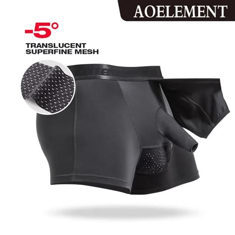 aoelement men s panties separate mid waist modal solid color sexy ice silk mesh pouch healthy