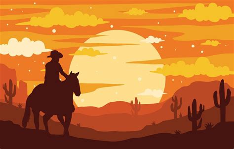 Wild Wild West Cowboy Silhouette Canyon Background 7780304 Vector Art