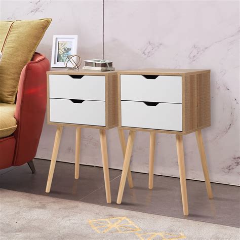 Jaxpety Set Of 2 Mid Century Modern Nightstand Bedside Table Sofa End