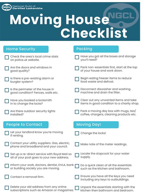 printable moving checklists