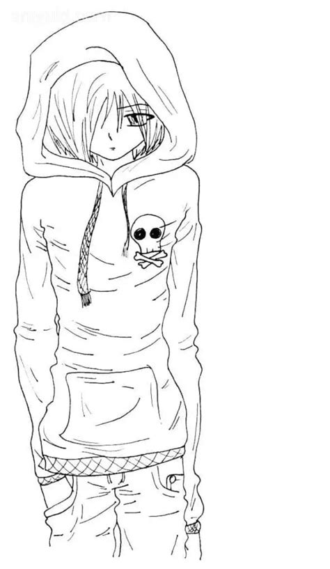 Sad Anime Boy In Hoodies Coloring Pages Coloring Cool