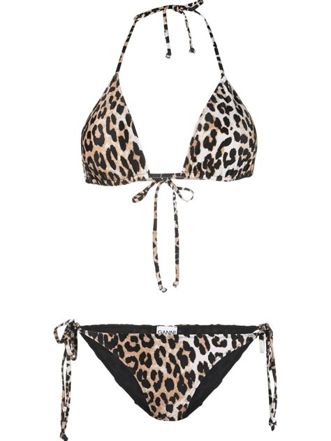 Ganni Leopard Print Bikini Set Farfetch