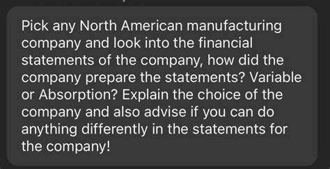 Solved Pick Any North American Manufacturing Company And