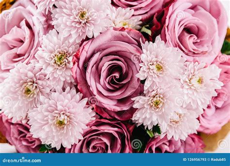 Pink Roses And Daisy Flowers Wedding Bouquet Stock Image Image Of