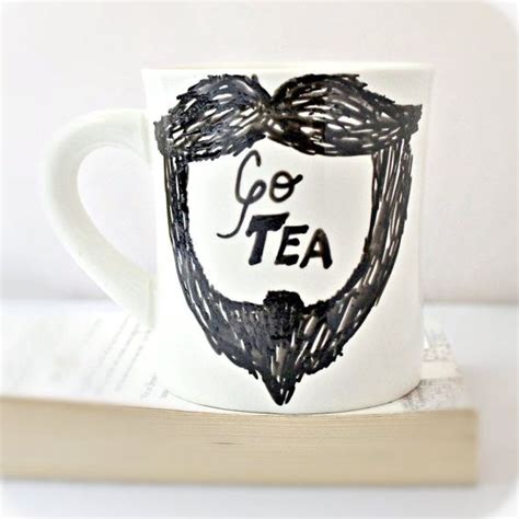 Tea Cup Diner Mug Black White Go Tea Goatee Mens For Him Facial
