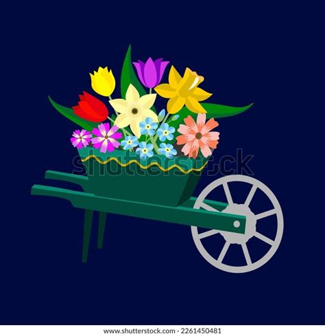 Vector Wheelbarrow Flowers Illustration Stock Vector Royalty Free