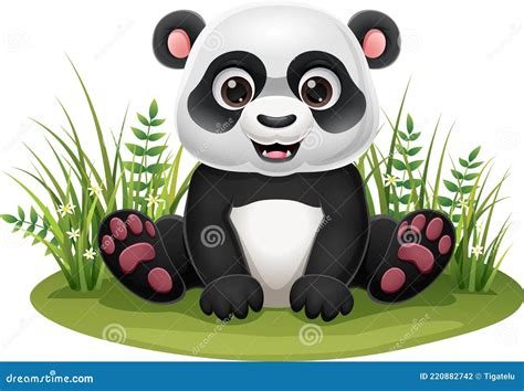 Bande Dessinée Petit Panda Assis Dans Lherbe Illustration De Vecteur