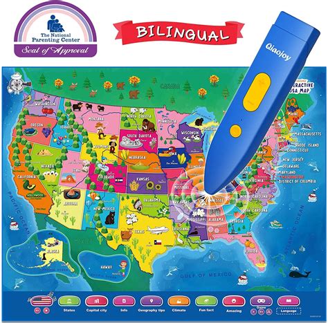 Buy Qiaojoy V2 Interactive Kids Map Bilingual United States Map For