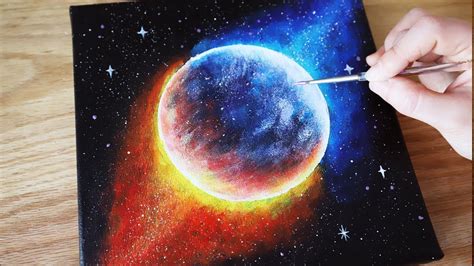 Black Canvas Painting Tutorial Galaxy Planet Acrylic Painting