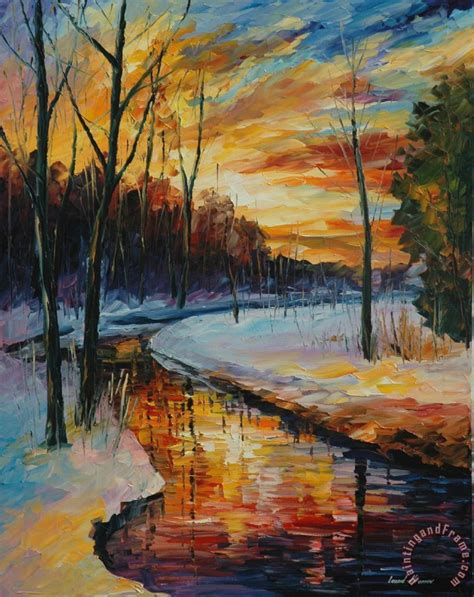 Leonid Afremov Winter Sunset Painting Winter Sunset