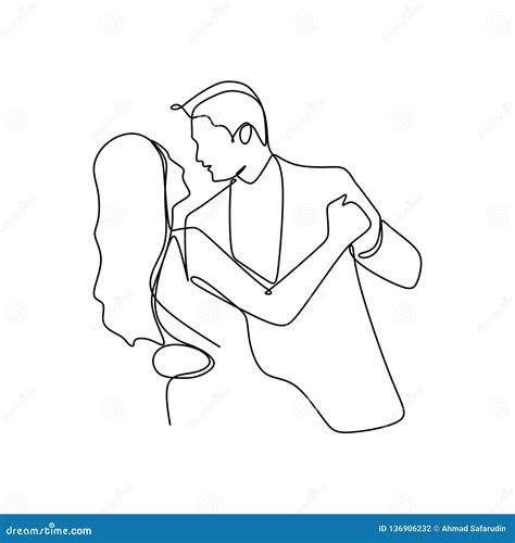 Elegant Romantic Couple In Love One Continuous Line Art Drawing Vector