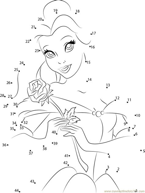 Disney Belle Having Flowers Dot To Dot Printable Worksheet Connect