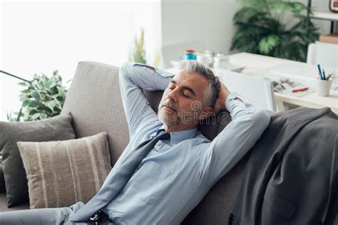 Businessman Sleeping On The Couch Stock Photo Image Of Manager Eyes