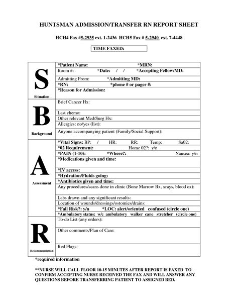 Med Surg Nursing Assessment Huntsman Sbar Report Sheet Nursing