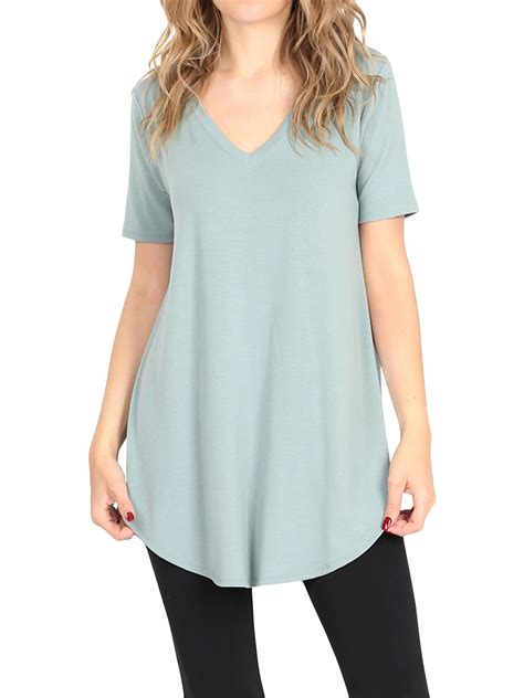 Zenana Women And Plus Short Sleeve V Neck Relaxed Fit Casual Round Hem